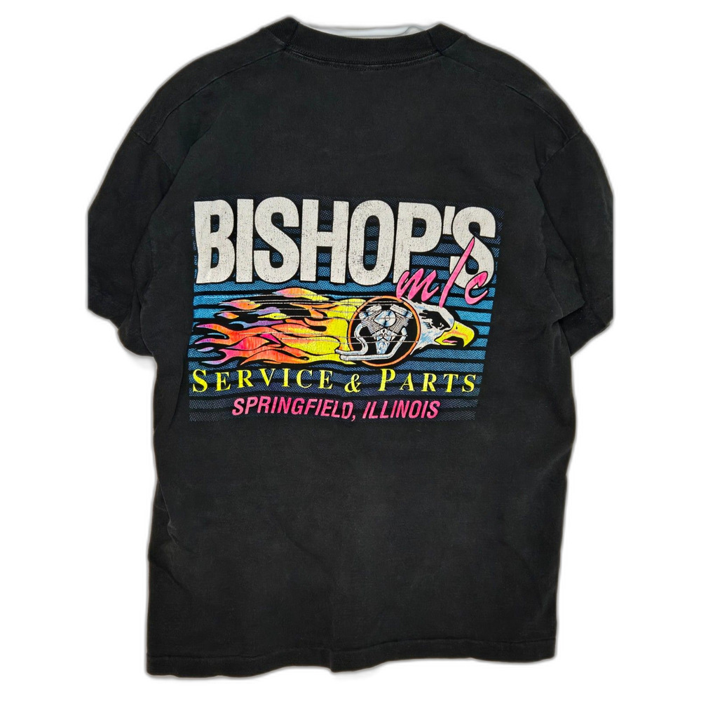 Vintage Bishop's M/C Service & Parts Graphic T-Shirt | Men's Size Medium | Black